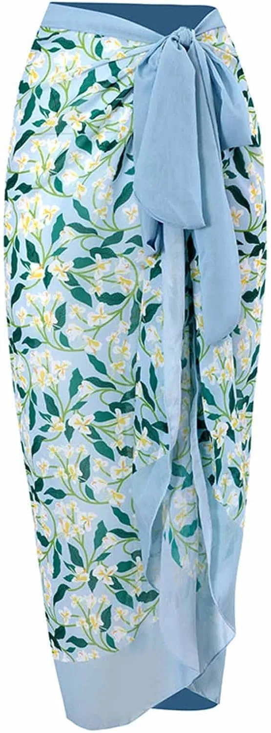 Cbcbtwo Swim Suits for Women 2025 Bathing Suit with Maxi Wrap Skirts 2 PC Floral Print Swimsuit Tummy Control One-Pieces Sets