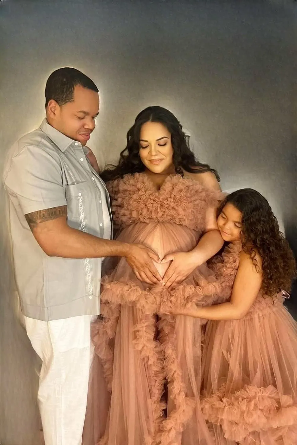 Changuan Tulle Maternity Dress for Photoshoot Puffy Ruffle Pregnancy Robe Bridal Lingerie Bathgown Baby Shower Photography