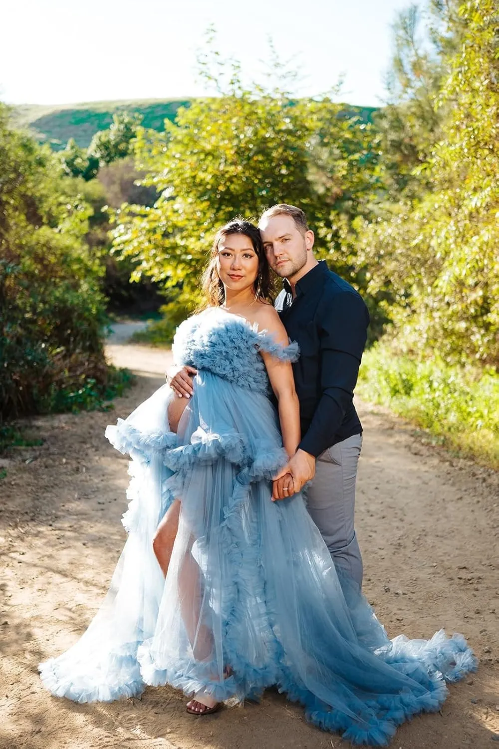 Changuan Tulle Maternity Dress for Photoshoot Puffy Ruffle Pregnancy Robe Bridal Lingerie Bathgown Baby Shower Photography