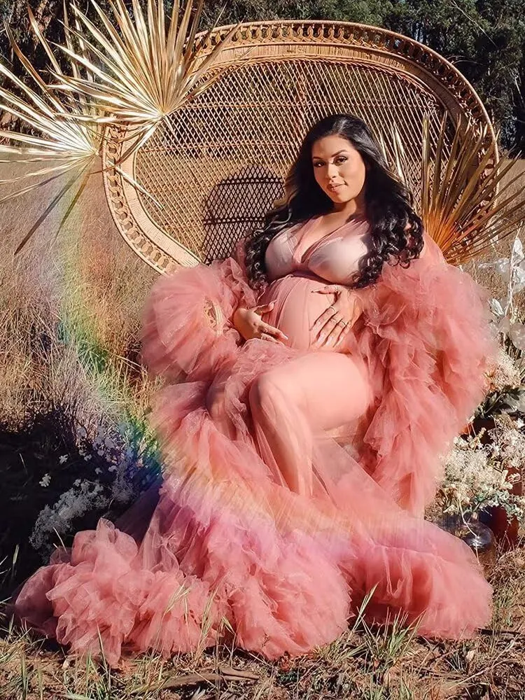 Changuan Tulle Robe Maternity Dress for Photoshoot Long Sheer Pregnancy Gown Bridal Roebs Baby Shower Lingerie Nightgown