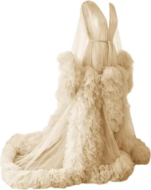 Changuan Tulle Robe Maternity Dress for Photoshoot Long Sheer Pregnancy Gown Bridal Roebs Baby Shower Lingerie Nightgown