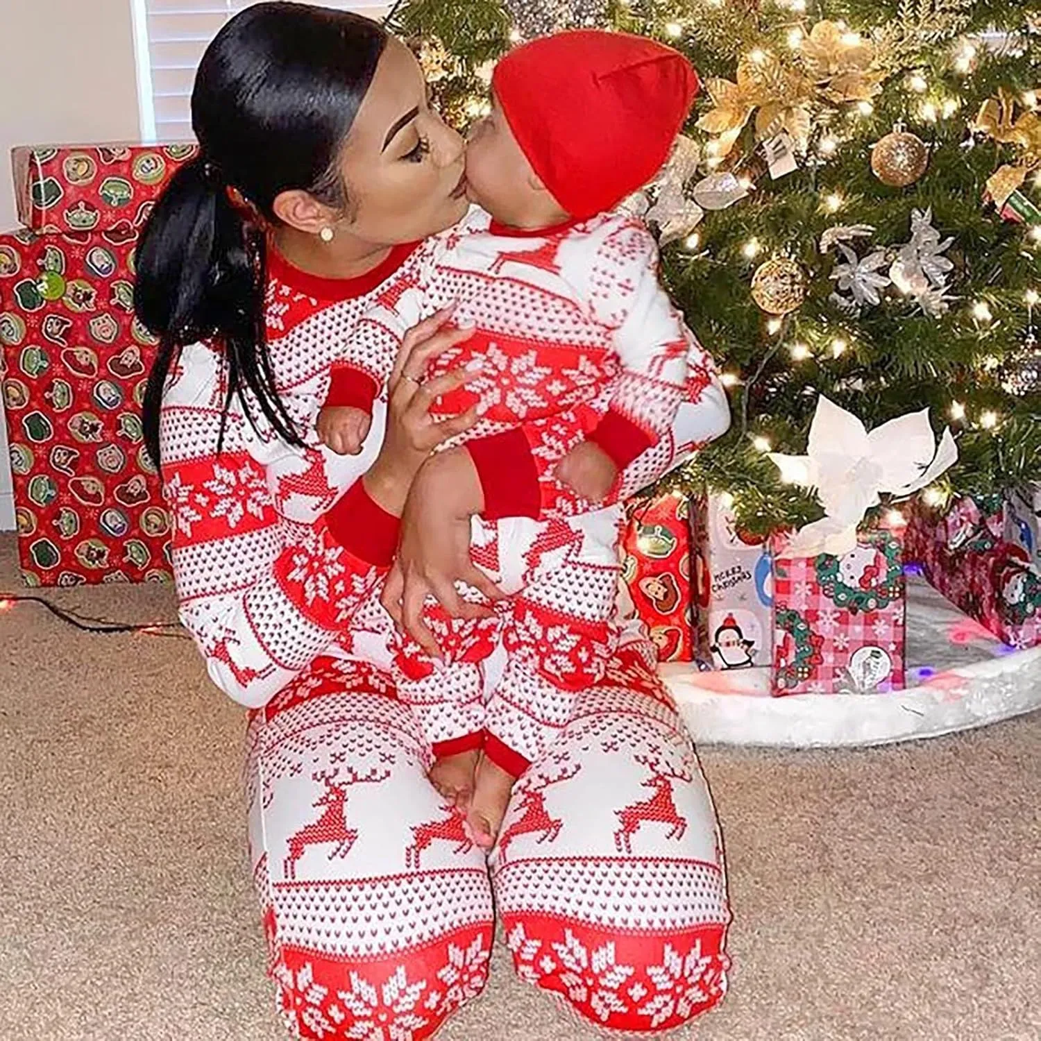 Christmas Pajamas,Family Christmas Pjs Matching Sets Holiday Jammies Letter Print Top and Plaid Pants Xmas Sleepwear