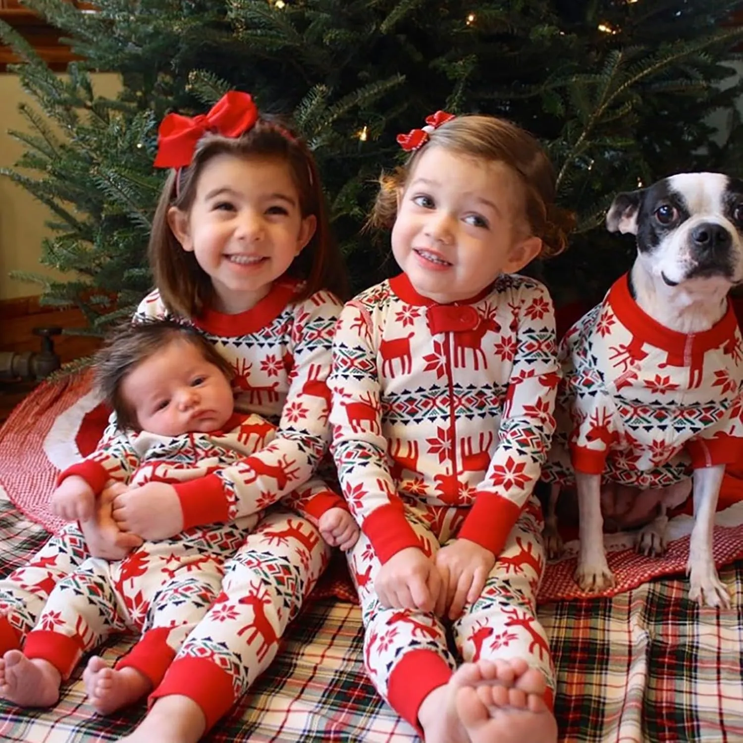 Christmas Pajamas,Family Christmas Pjs Matching Sets Holiday Jammies Letter Print Top and Plaid Pants Xmas Sleepwear