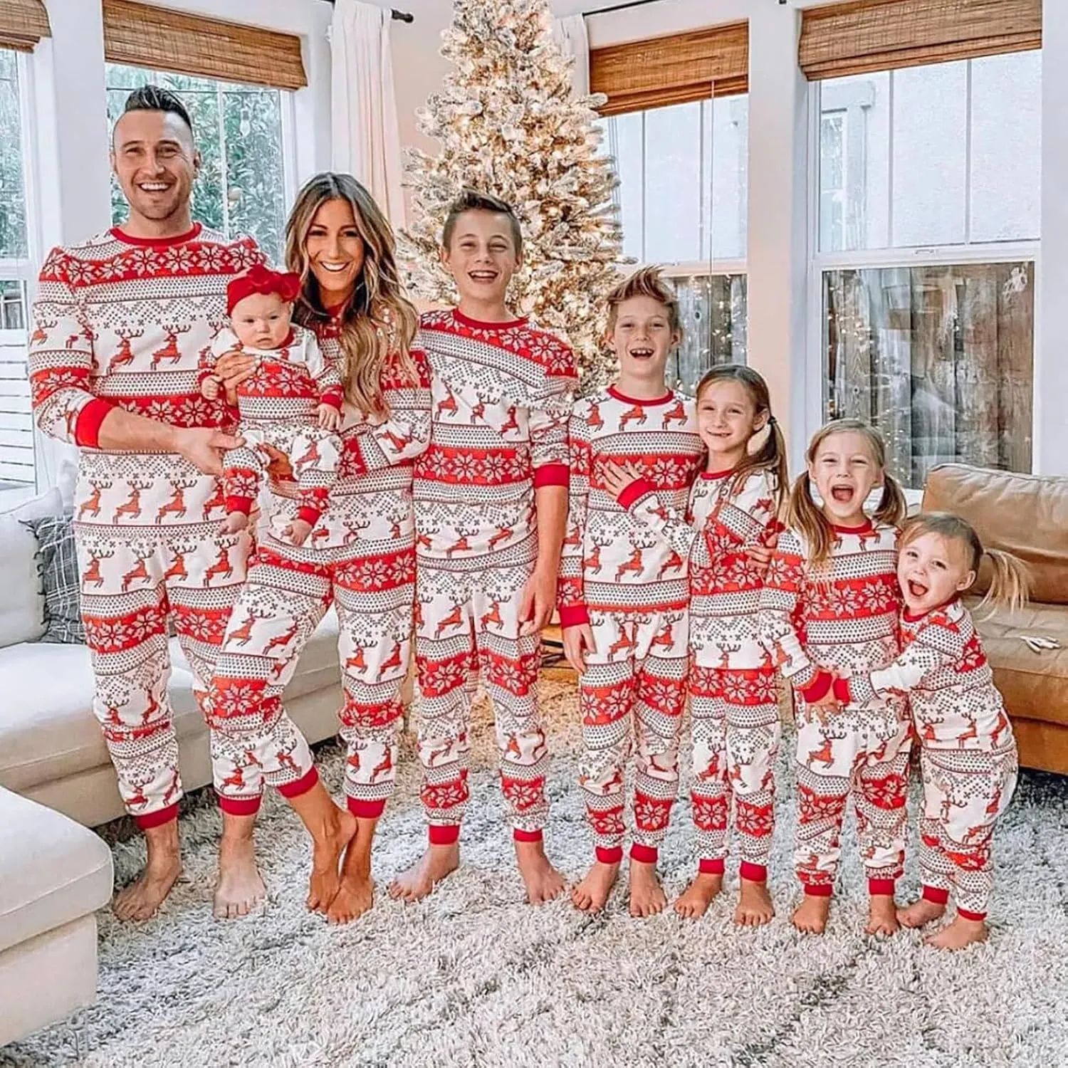 Christmas Pajamas,Family Christmas Pjs Matching Sets Holiday Jammies Letter Print Top and Plaid Pants Xmas Sleepwear