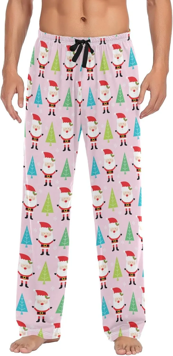 Christmas Santa Claus Tree Pink Men's Pajama Pants Sleepwear Lounge Pajama Bottoms