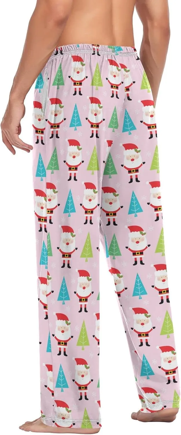 Christmas Santa Claus Tree Pink Men's Pajama Pants Sleepwear Lounge Pajama Bottoms
