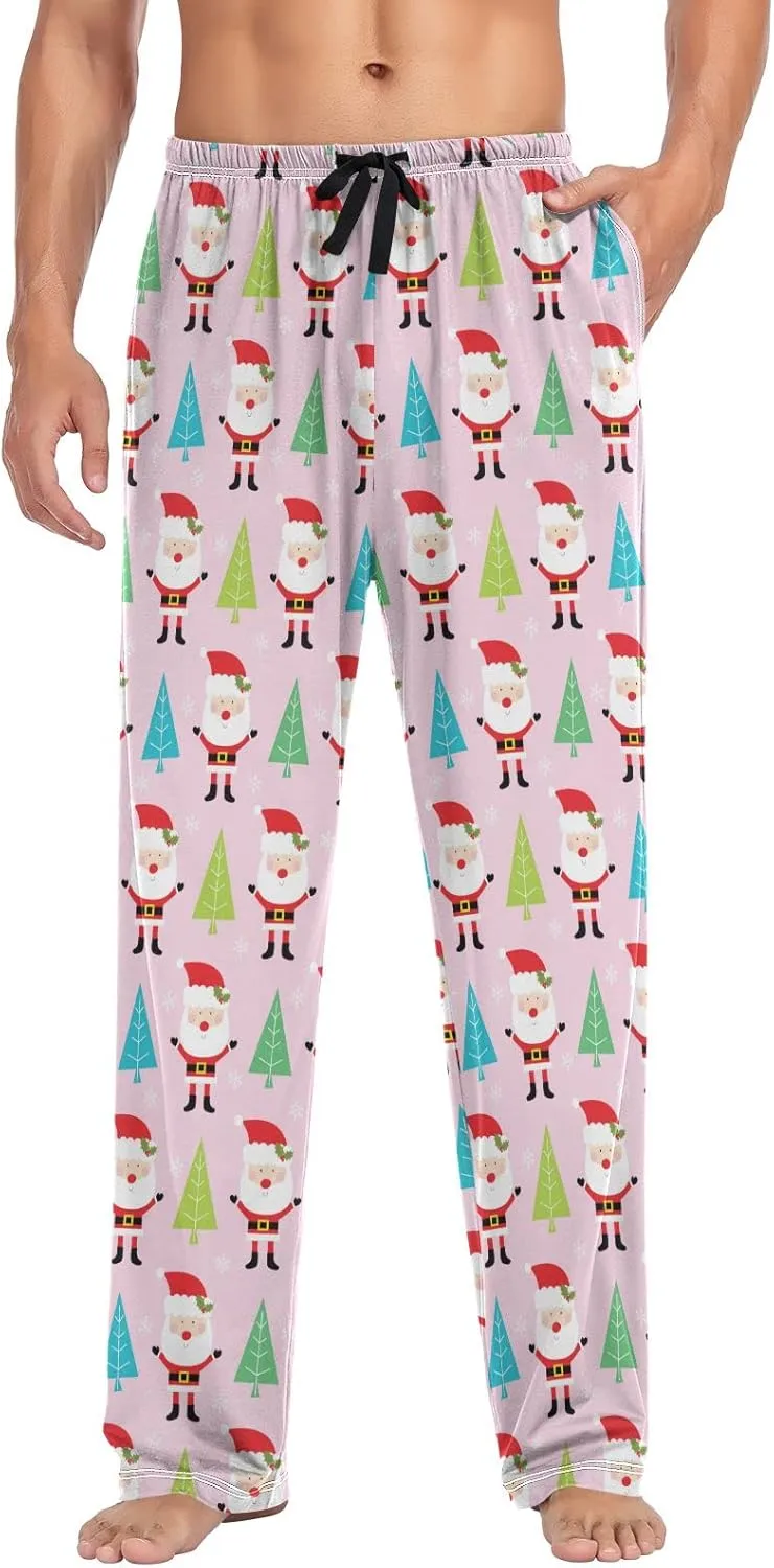 Christmas Santa Claus Tree Pink Men's Pajama Pants Sleepwear Lounge Pajama Bottoms
