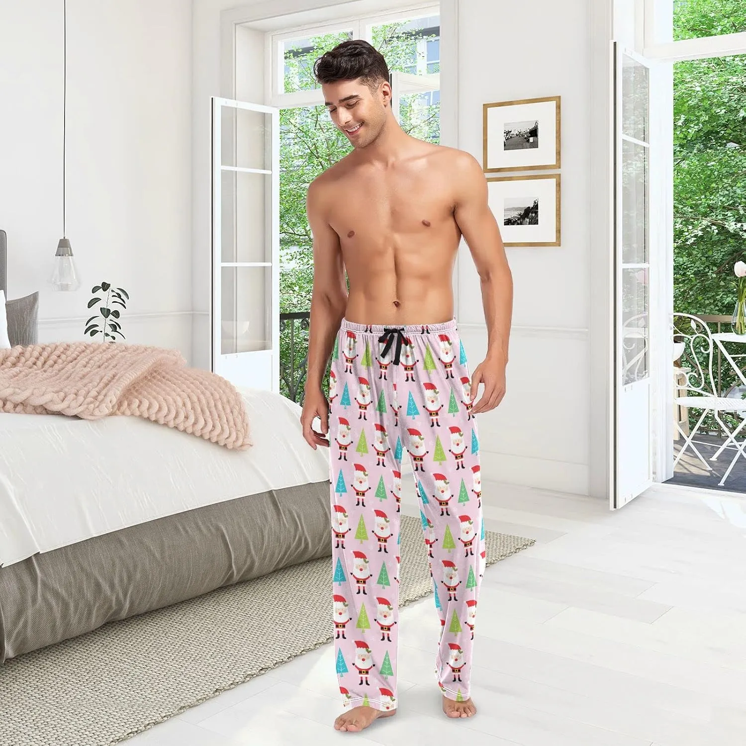 Christmas Santa Claus Tree Pink Men's Pajama Pants Sleepwear Lounge Pajama Bottoms