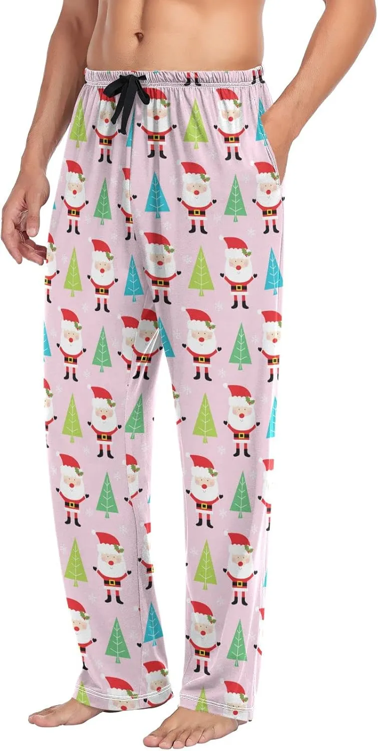 Christmas Santa Claus Tree Pink Men's Pajama Pants Sleepwear Lounge Pajama Bottoms