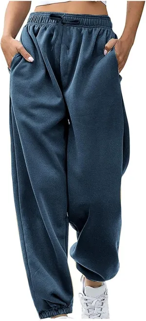 Cinch Bottom Sweatpants for Women Casual High Waisted Athletic Jogger Pants Baggy Workout Lounge Trousers with Pockets