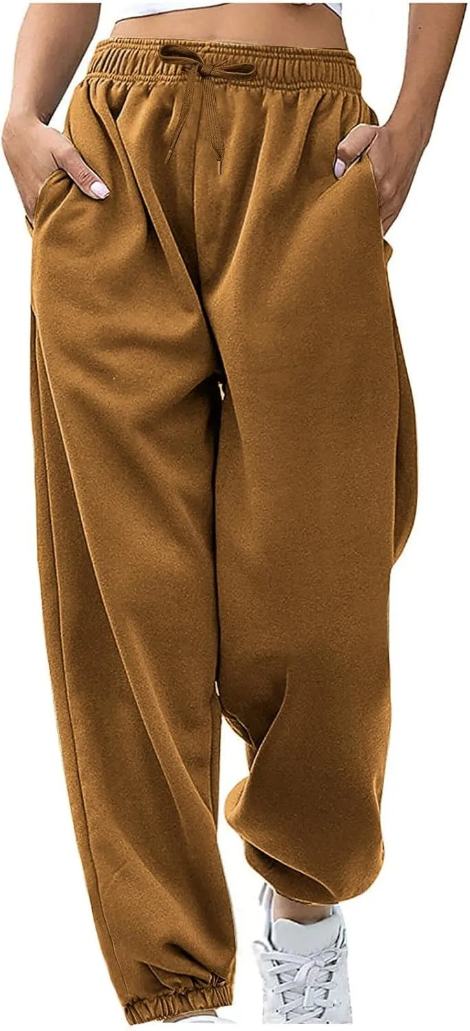 Cinch Bottom Sweatpants for Women Casual High Waisted Athletic Jogger Pants Baggy Workout Lounge Trousers with Pockets