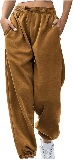 Cinch Bottom Sweatpants for Women Casual High Waisted Athletic Jogger Pants Baggy Workout Lounge Trousers with Pockets
