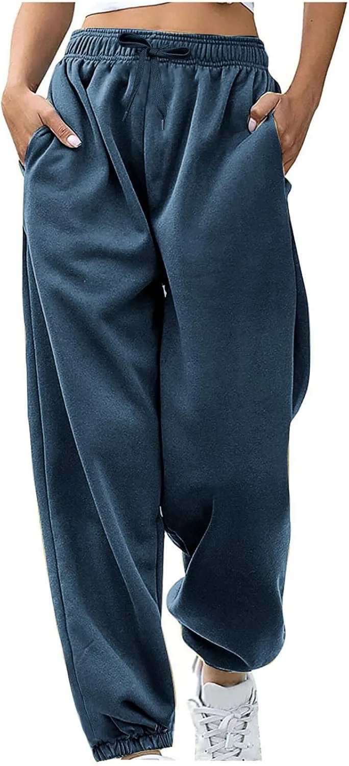 Cinch Bottom Sweatpants for Women Casual High Waisted Athletic Jogger Pants Baggy Workout Lounge Trousers with Pockets