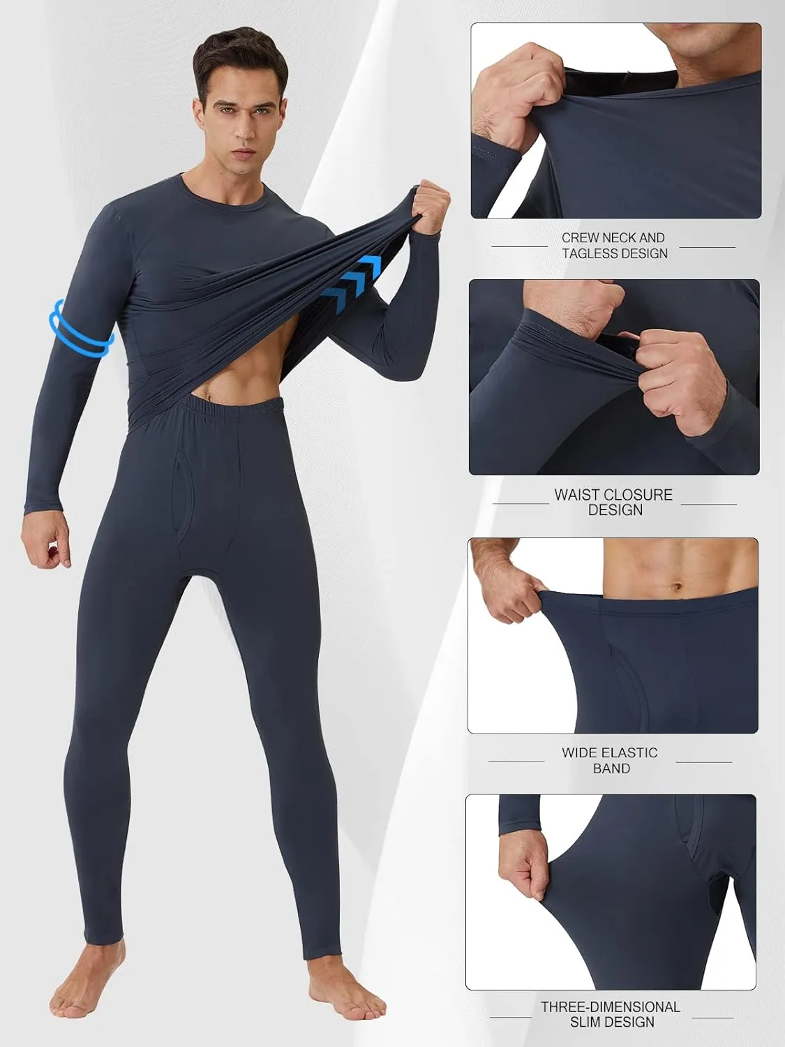 CL convallaria 2 Pack Long Johns Thermal Underwear for Men Soft Fleece Lined Base Layer Cold Weather Set XS-4XL