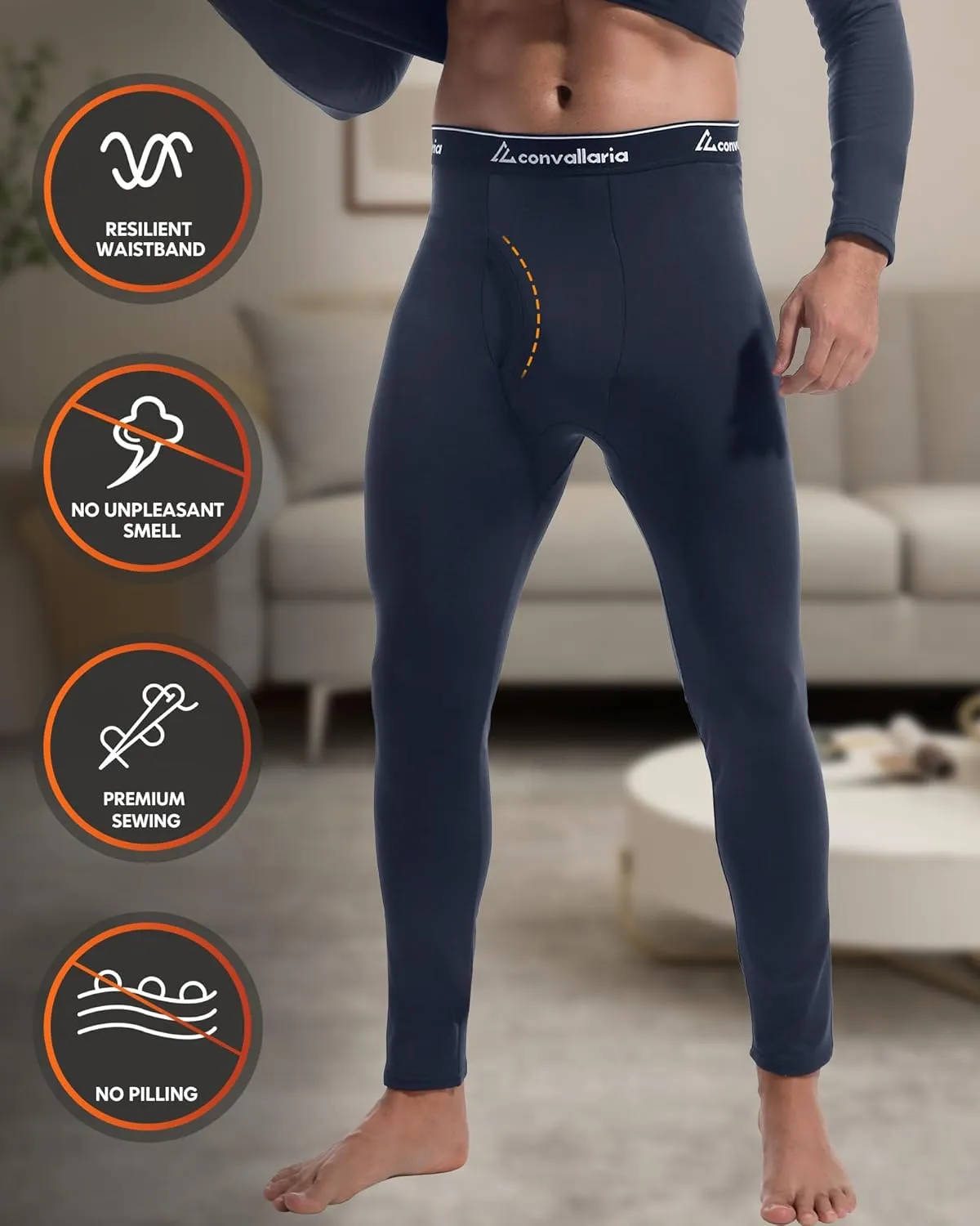 CL convallaria 2 Pack Long Johns Thermal Underwear for Men Soft Fleece Lined Base Layer Cold Weather Set XS-4XL