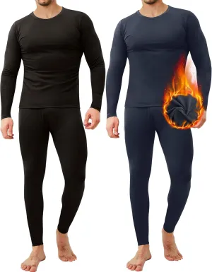 CL convallaria 2 Pack Long Johns Thermal Underwear for Men Soft Fleece Lined Base Layer Cold Weather Set XS-4XL
