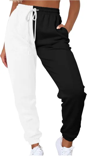 Color Block Jogger Pants for Women Elastic High Waist Sweatpants Baggy Comfy Lounge Pants Joggings with Pockets