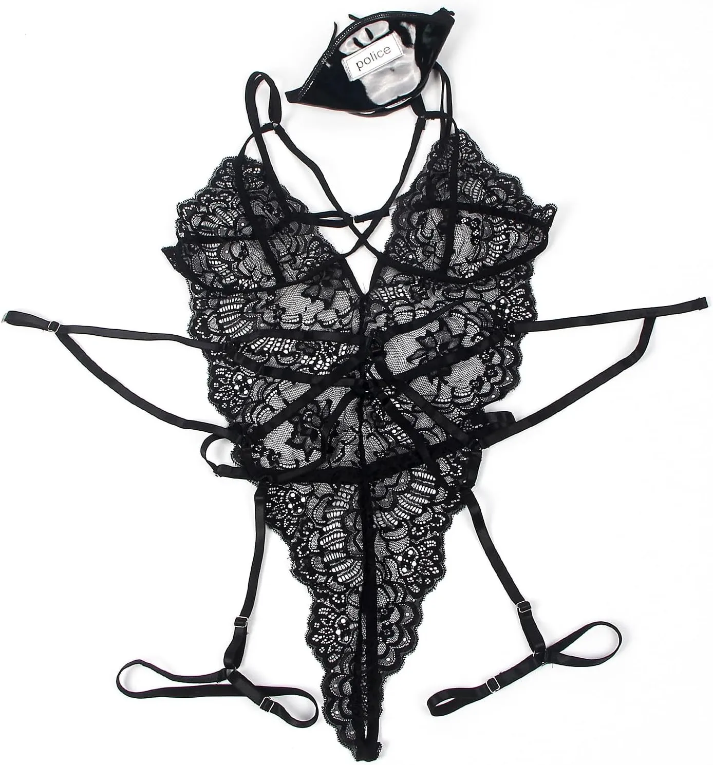 comeondear Women Sexy Lingerie Set with Garter Plus Size Lace Teddy Lingerie Harness Bodysuit Roleplay Lingerie Cosplay