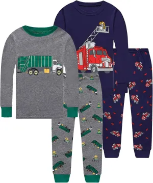 Cotton 4 Piece Pajamas Boys Long Sleeve Sets Toddler Boys Pjs Kids Sleepwear Sets