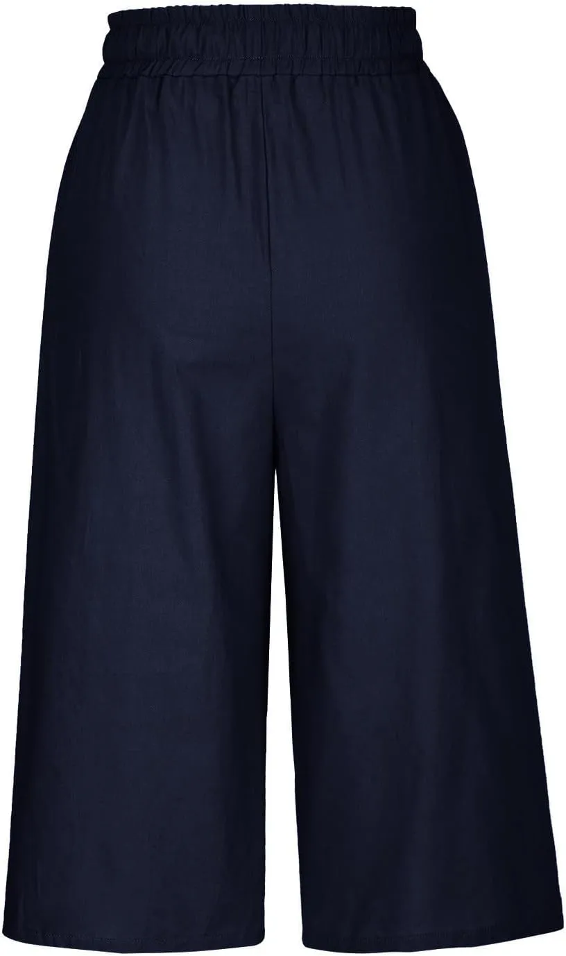 Cotton Linen Capri Pants for Women Casual Summer Wide Leg Pants Drawstring Stretch Yoga Capris Lounge Cropped Pants