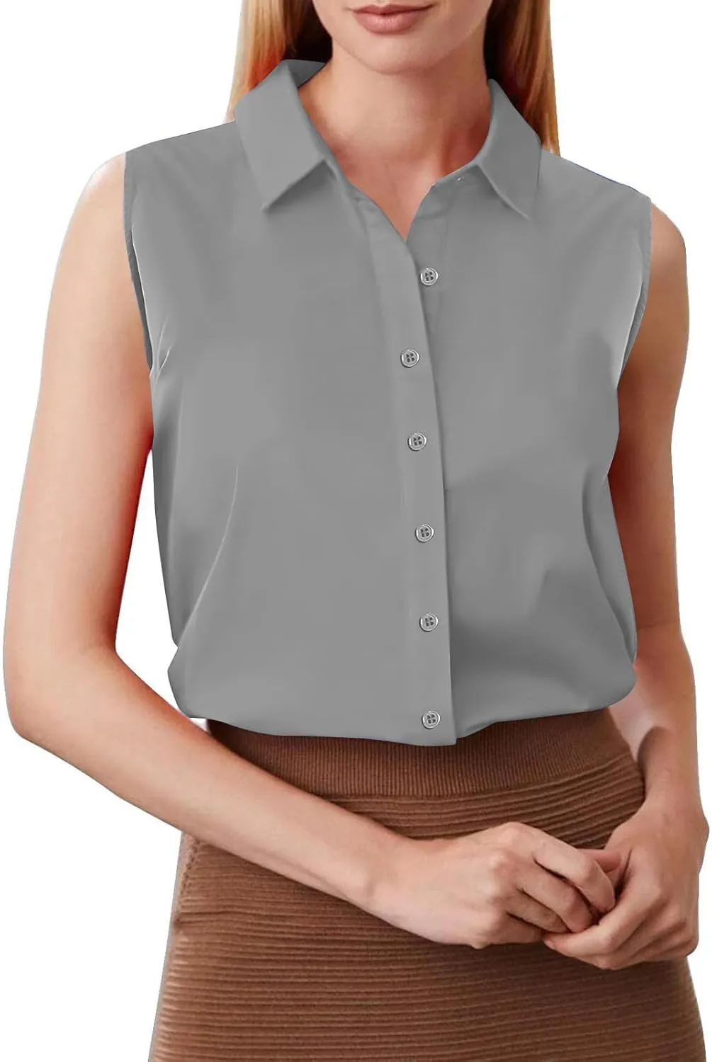 Cotton Linen Shirts for Womens Sleeveless Collared Tops Oversized Button Up Blouses Work Shirts Casual Summer Tshirts