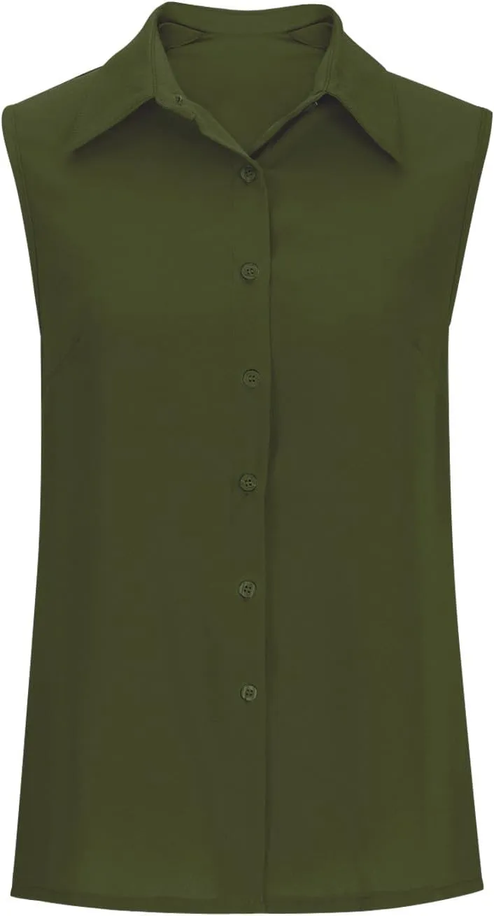 Cotton Linen Shirts for Womens Sleeveless Collared Tops Oversized Button Up Blouses Work Shirts Casual Summer Tshirts