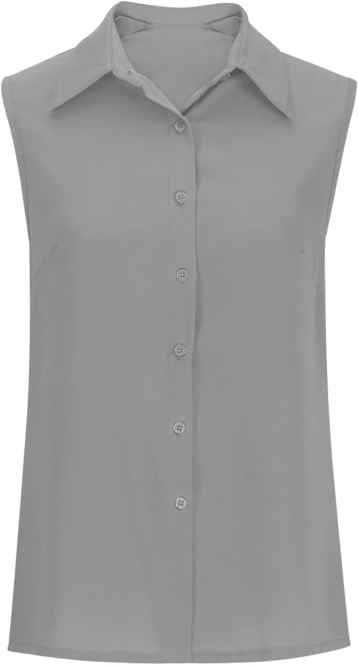 Cotton Linen Shirts for Womens Sleeveless Collared Tops Oversized Button Up Blouses Work Shirts Casual Summer Tshirts