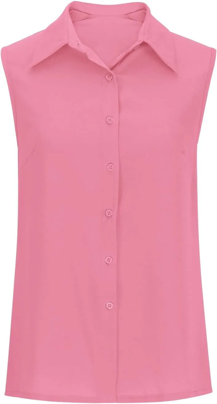 Cotton Linen Shirts for Womens Sleeveless Collared Tops Oversized Button Up Blouses Work Shirts Casual Summer Tshirts