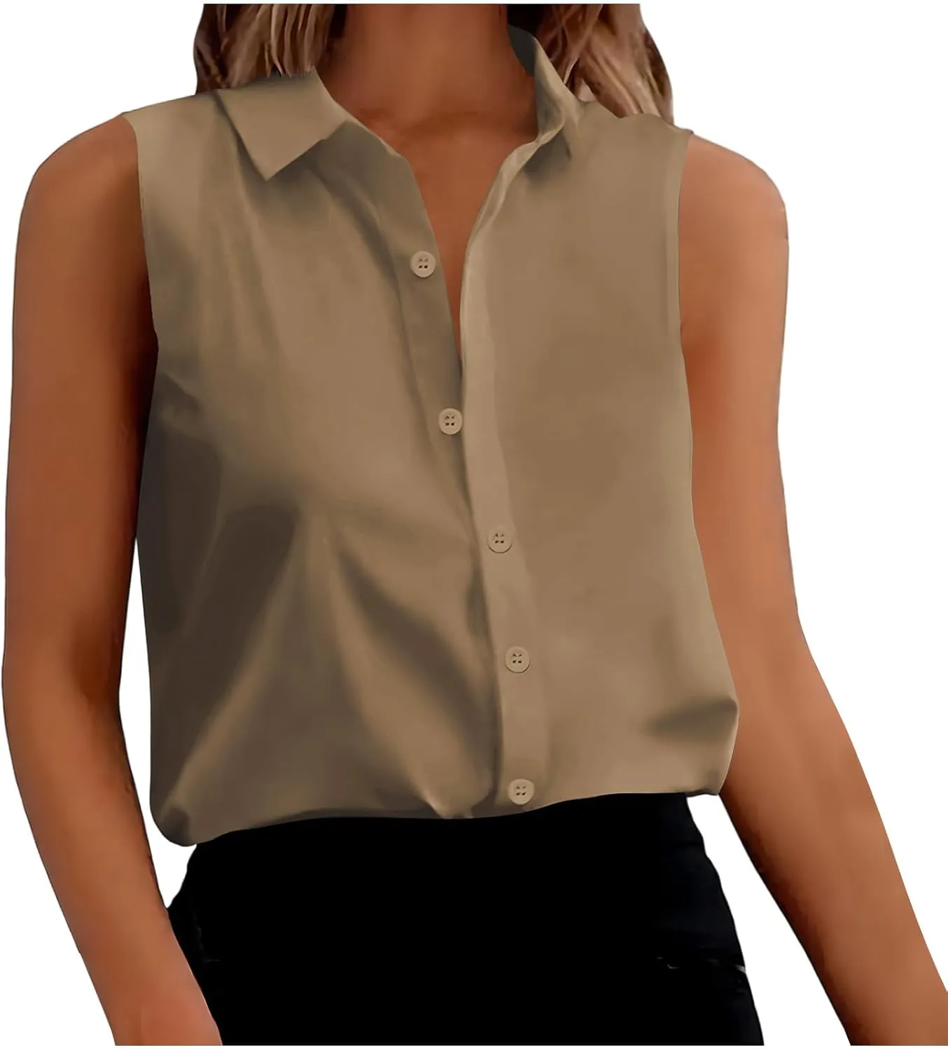 Cotton Linen Shirts for Womens Sleeveless Collared Tops Oversized Button Up Blouses Work Shirts Casual Summer Tshirts