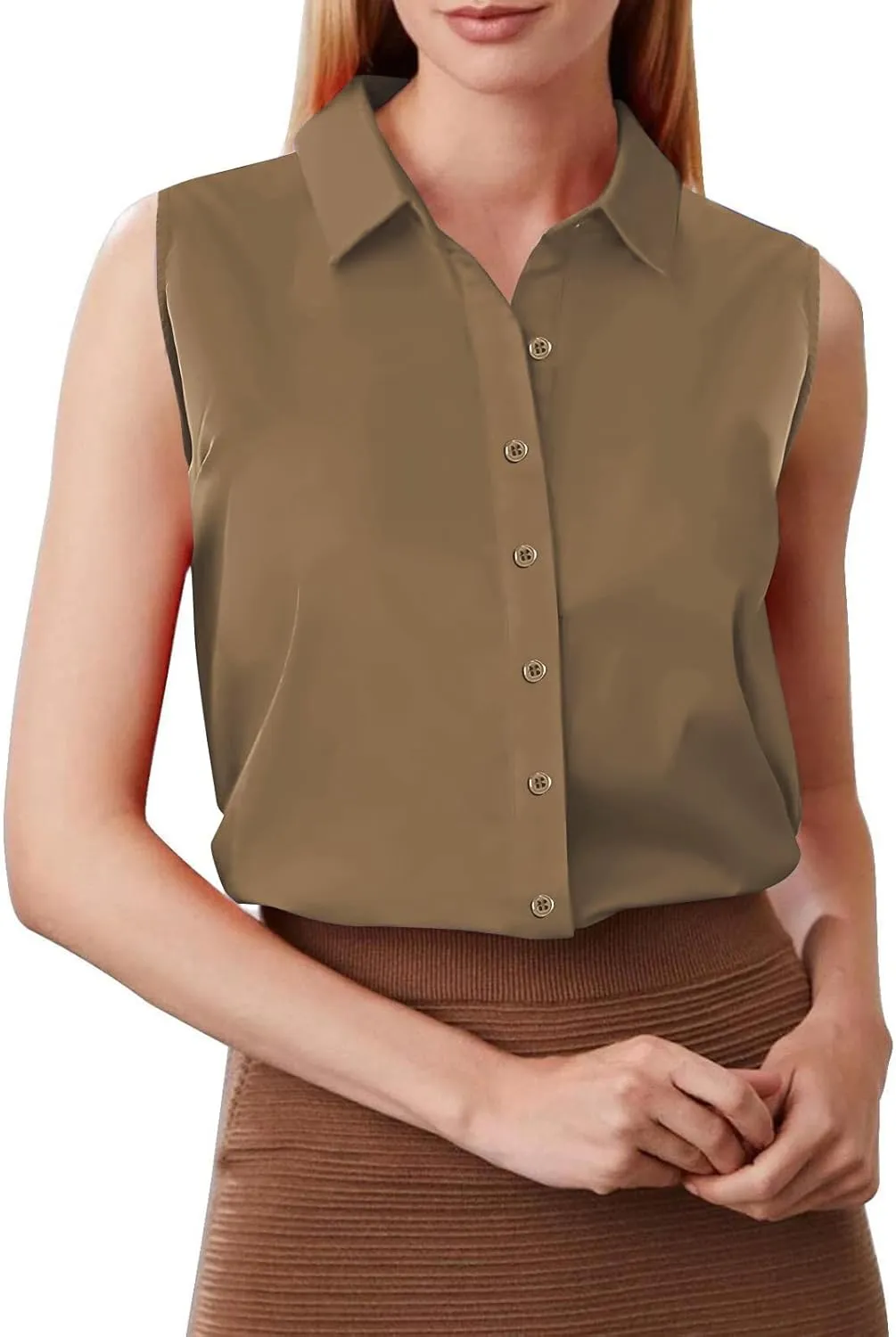 Cotton Linen Shirts for Womens Sleeveless Collared Tops Oversized Button Up Blouses Work Shirts Casual Summer Tshirts