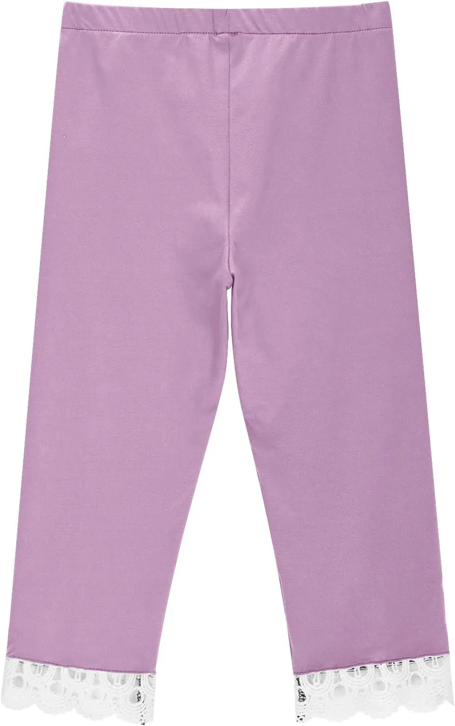 Cutout Capri Leggings for Girls Yoga Cropped Pants Kids Stretch Knee Length Lounge Pants Lace Trim Short Bottoms