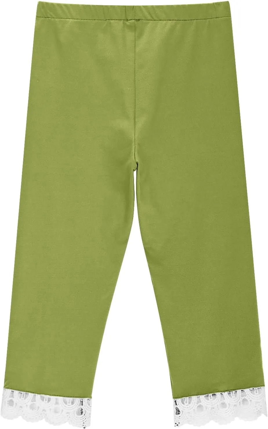 Cutout Capri Leggings for Girls Yoga Cropped Pants Kids Stretch Knee Length Lounge Pants Lace Trim Short Bottoms