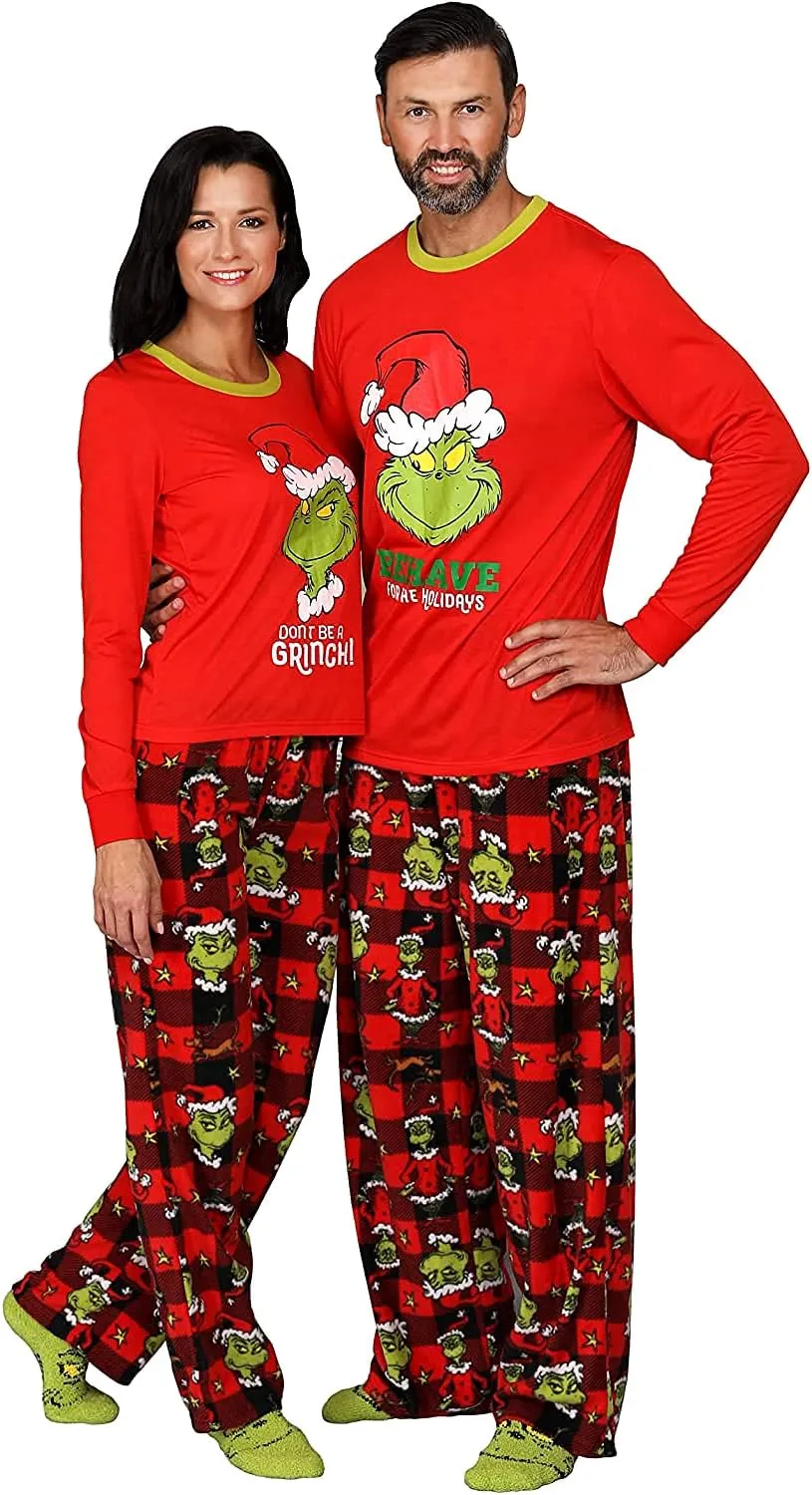 Dr. Seuss Grinch Christmas Pajamas With Matching Socks - Matching Family Adult Kids Pajama Sets