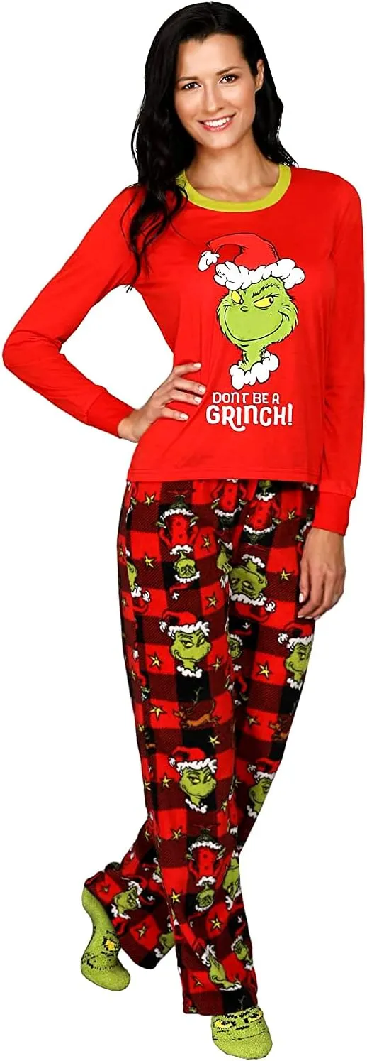 Dr. Seuss Grinch Christmas Pajamas With Matching Socks - Matching Family Adult Kids Pajama Sets