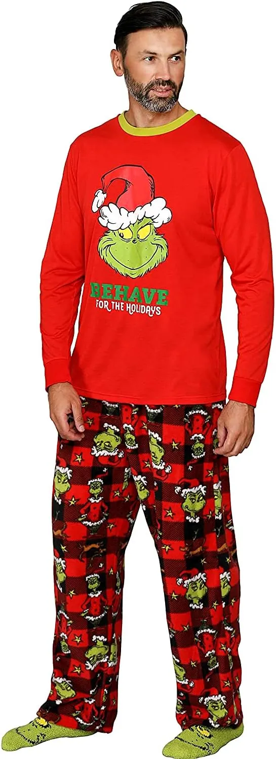 Dr. Seuss Grinch Christmas Pajamas With Matching Socks - Matching Family Adult Kids Pajama Sets