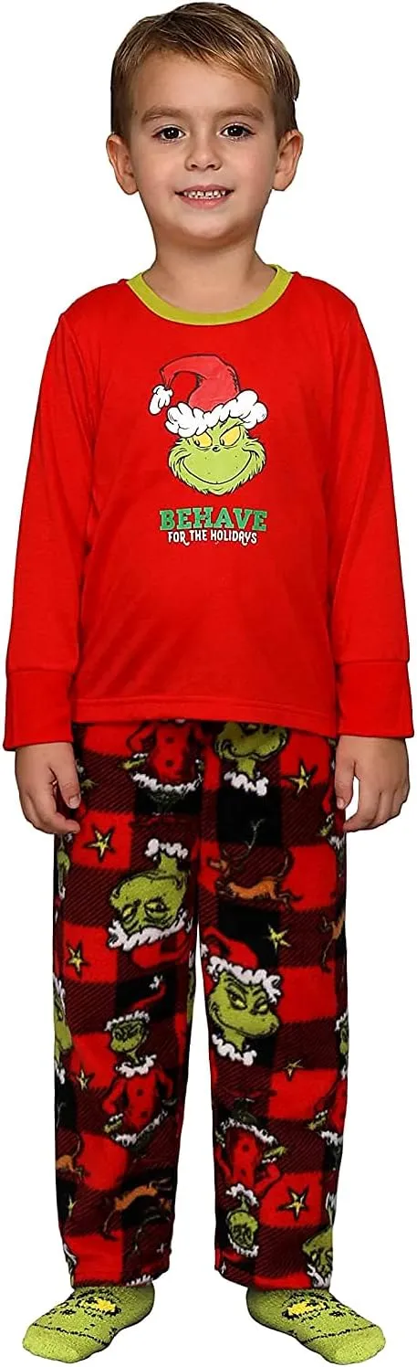 Dr. Seuss Grinch Christmas Pajamas With Matching Socks - Matching Family Adult Kids Pajama Sets