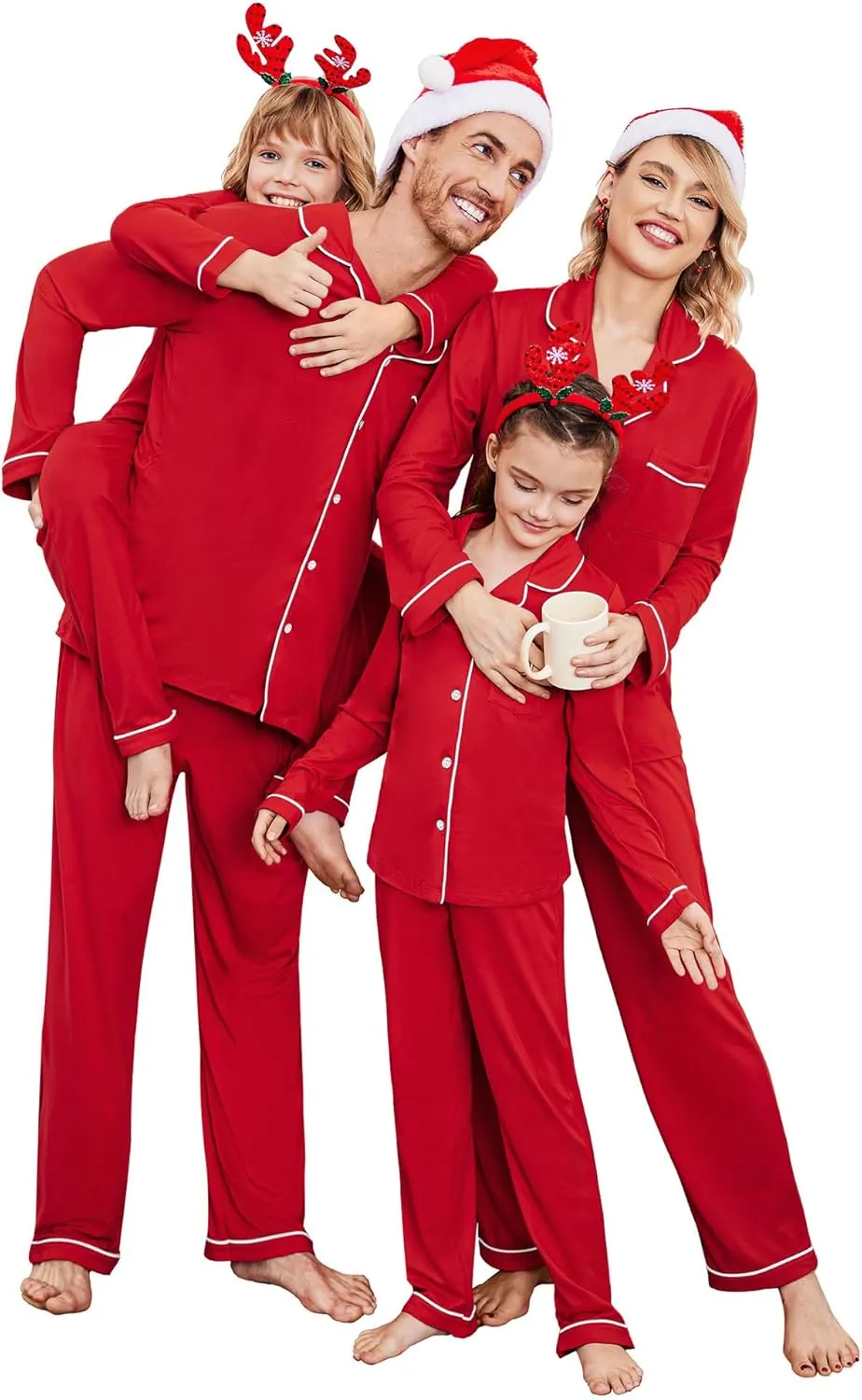Ekouaer Christmas Family Matching Pajamas Long Sleeve Button Down Pj Set Festival Party Sleepwear