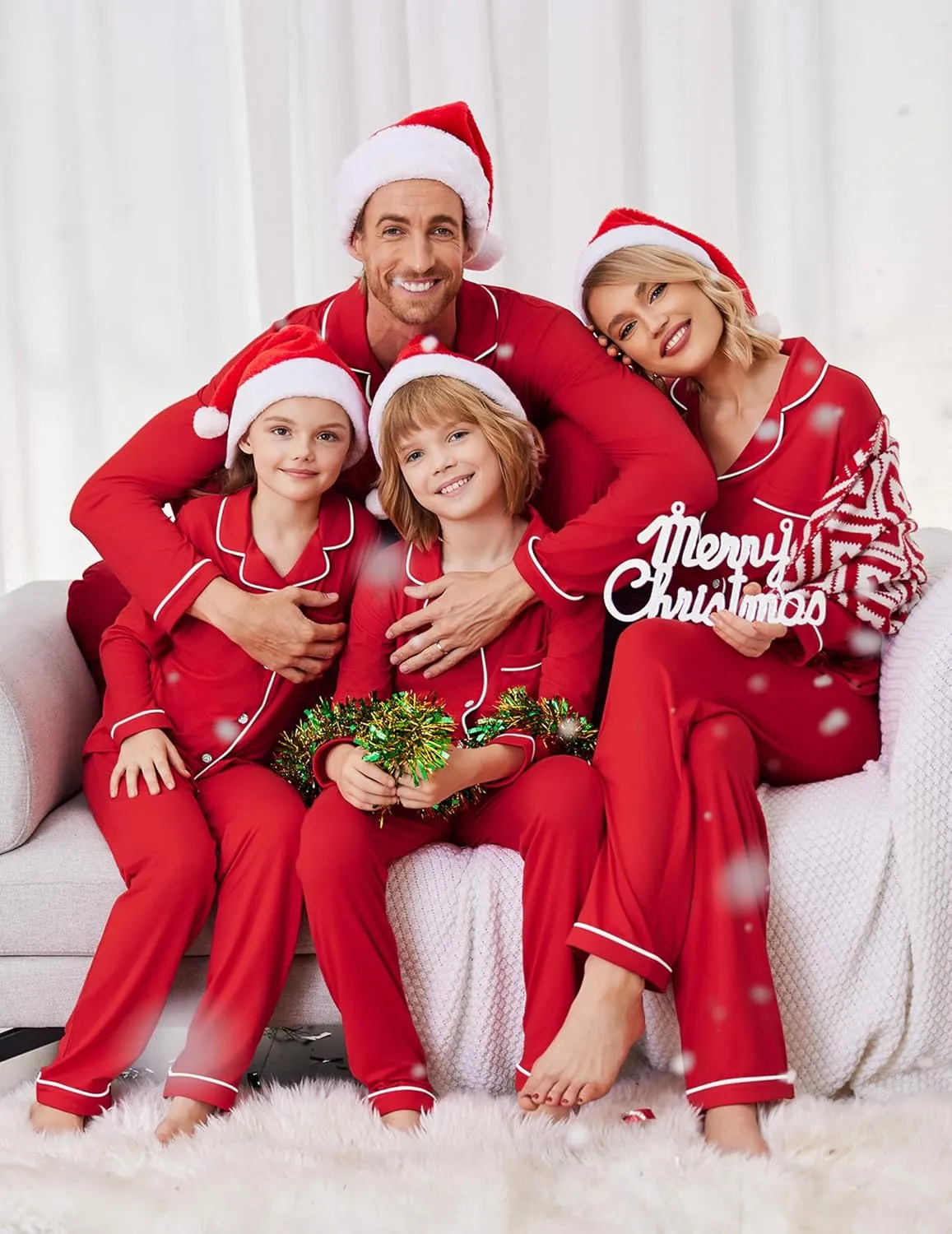Ekouaer Christmas Family Matching Pajamas Long Sleeve Button Down Pj Set Festival Party Sleepwear
