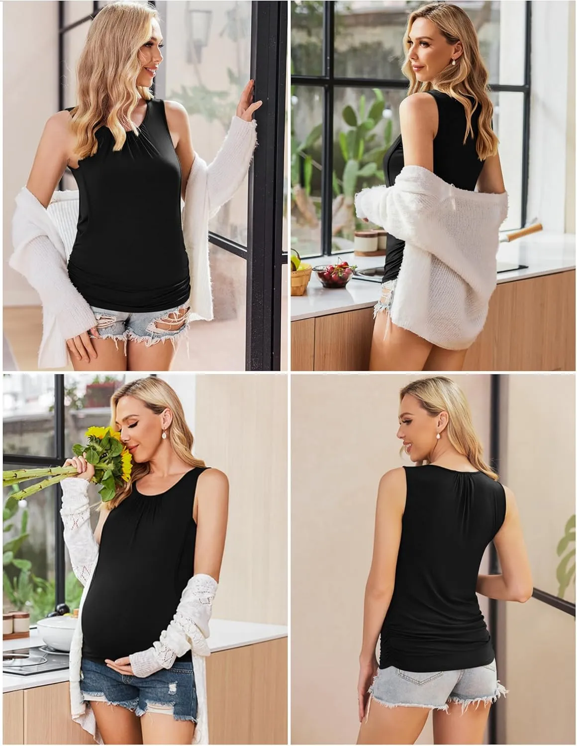 Ekouaer Women's Nursing Tank Tops for Breastfeeding 3 Packs Maternity Shirts Double Layer Pregnancy Clothes S-XXL