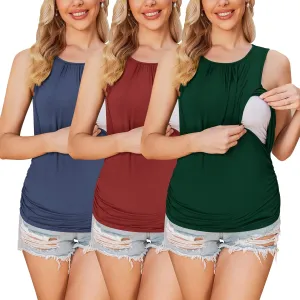 Ekouaer Women's Nursing Tank Tops for Breastfeeding 3 Packs Maternity Shirts Double Layer Pregnancy Clothes S-XXL