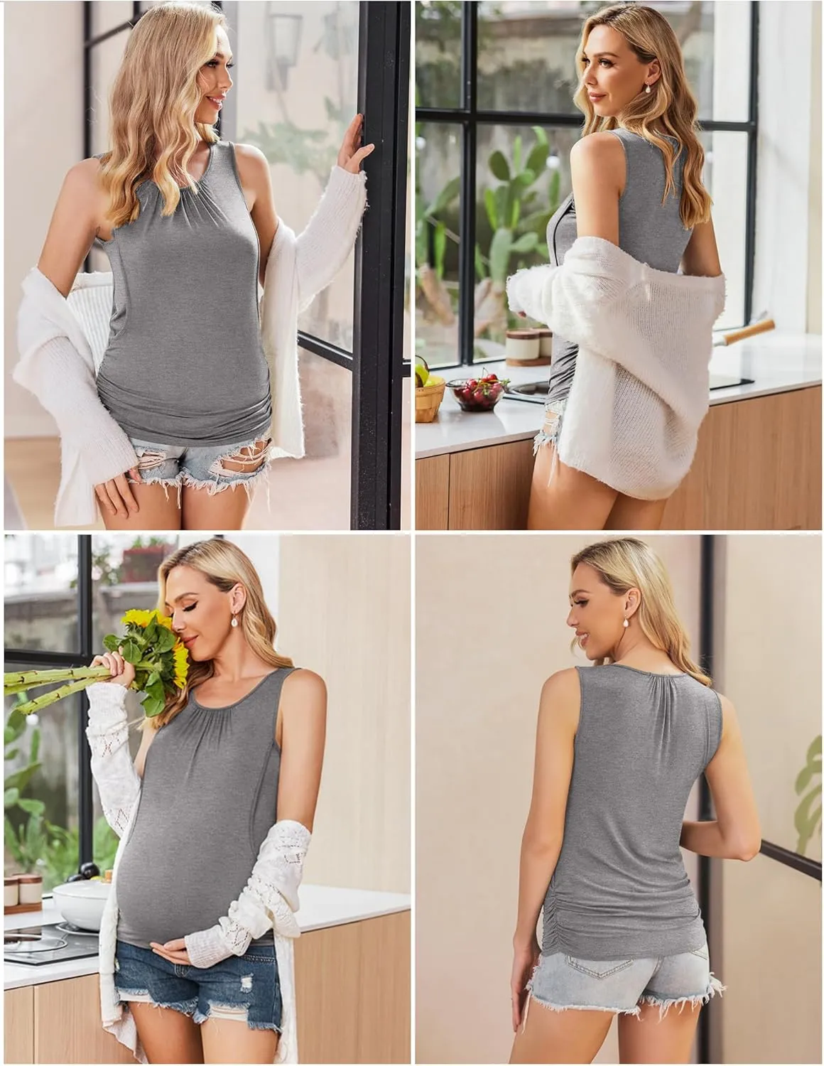 Ekouaer Women's Nursing Tank Tops for Breastfeeding 3 Packs Maternity Shirts Double Layer Pregnancy Clothes S-XXL