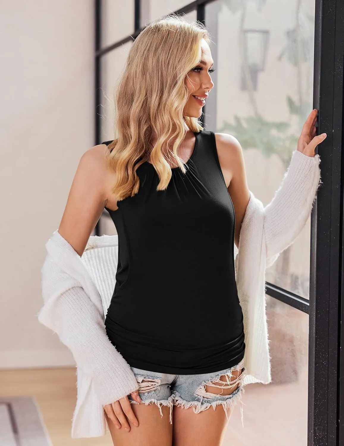 Ekouaer Womens Nursing Tank Tops for Breastfeeding Shirts Sleeveless Maternity Postpartum Clothes S-XXL