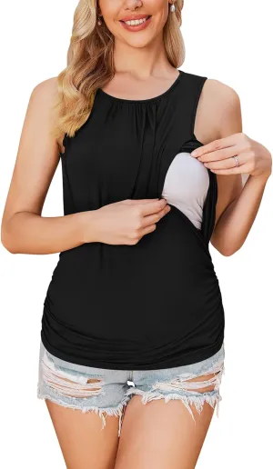Ekouaer Womens Nursing Tank Tops for Breastfeeding Shirts Sleeveless Maternity Postpartum Clothes S-XXL