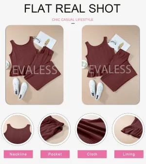 EVALESS Two Piece Sets for Womens Fashion 2025 Dressy Matching Sets Womens Clothes Sleeveless Summer Vacation Outfits