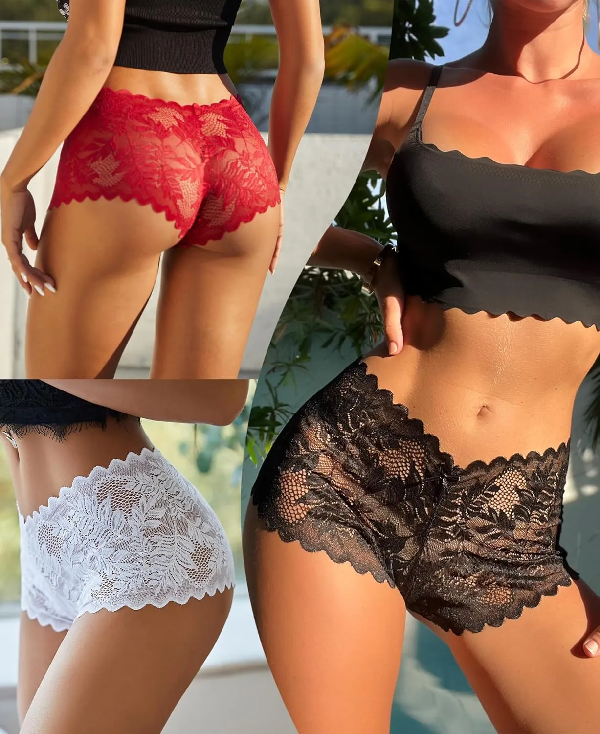 FINETOO Sexy Underwear for Women V-Waist Shorts Women' s Underwear Lightweight Soft Lace High Waist Panties 5 Pack