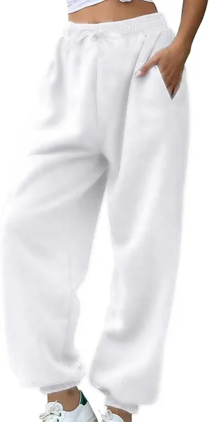 Fleece Lined Sweatpants Womens Elastic High Waist Warm Casual Winter Trousers Thermal Athletic Running Joggers with Pockets