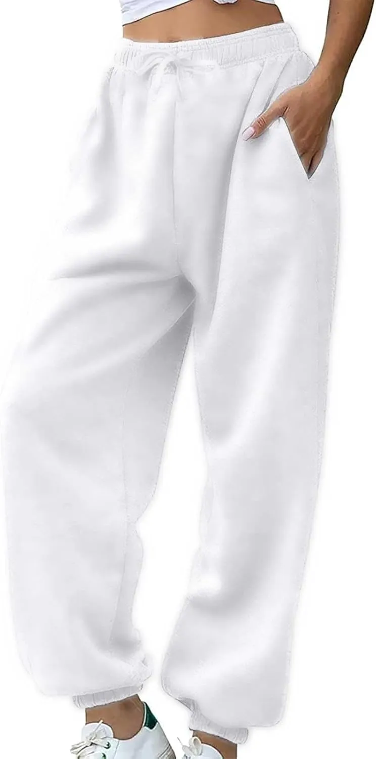 Fleece Lined Sweatpants Womens Elastic High Waist Warm Casual Winter Trousers Thermal Athletic Running Joggers with Pockets