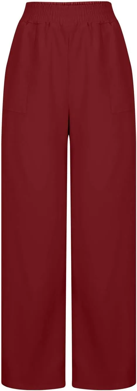 Flowy Pants for Women Flowy Beach Pants Linen Palazzo Pants Summer Elastic Pants Workout Soft Pants Long Trousers