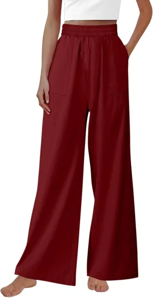 Flowy Pants for Women Flowy Beach Pants Linen Palazzo Pants Summer Elastic Pants Workout Soft Pants Long Trousers