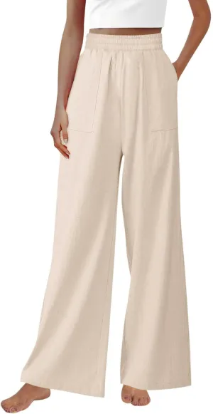 Flowy Pants for Women Flowy Beach Pants Linen Palazzo Pants Summer Elastic Pants Workout Soft Pants Long Trousers